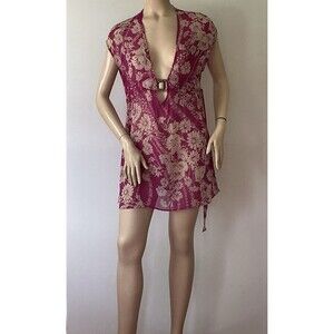 BECCA Rebecca Virtue(Size XS/S) Fuchsia Floral Sheer Chiffon Swim Cover Up Dress